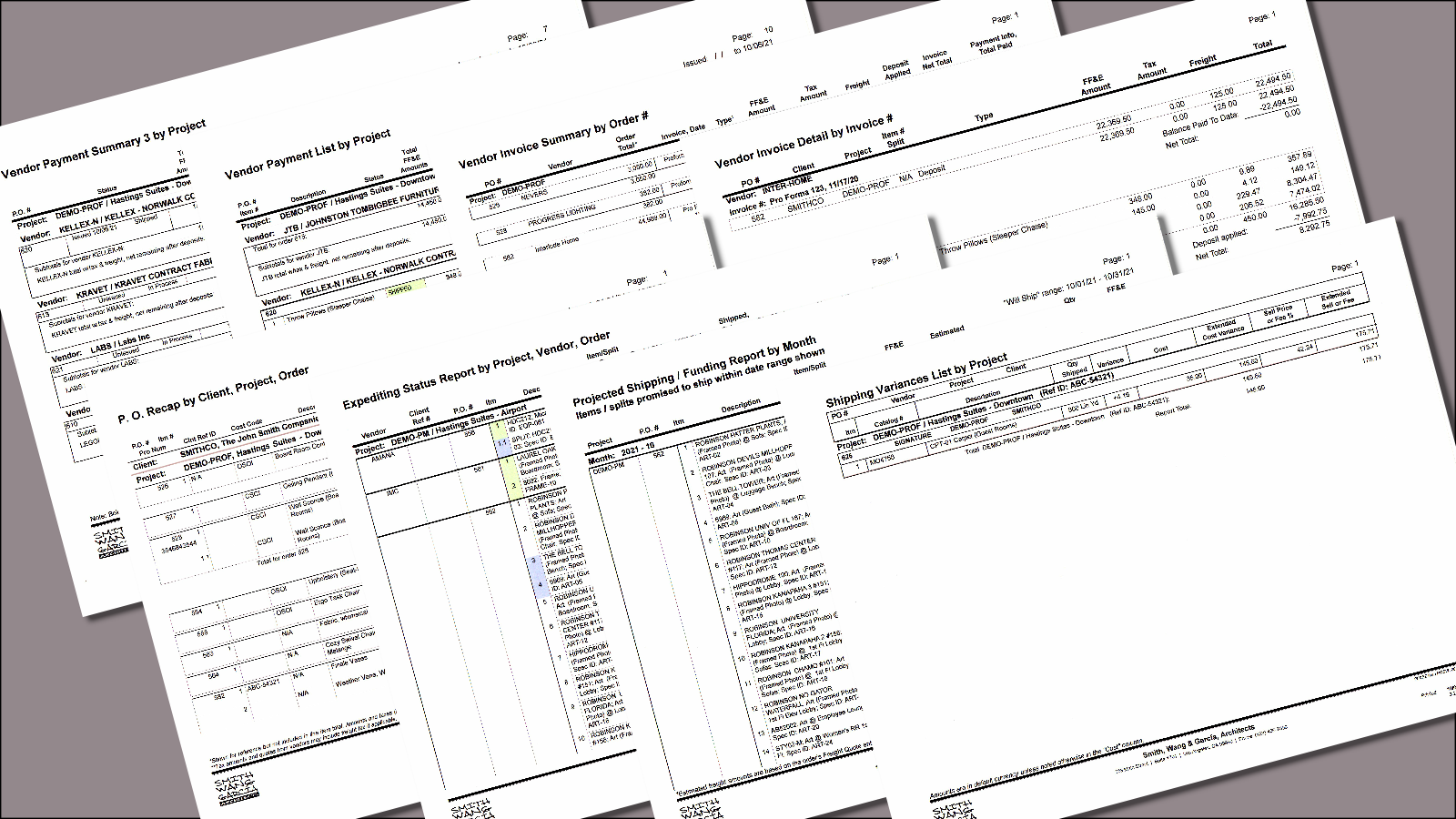 Sample purchasing reports.